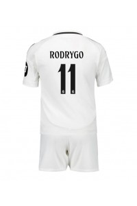 Real Madrid Rodrygo Goes #11 Jalkapallovaatteet Lasten Kotipeliasu 2024-25 Lyhythihainen (+ Lyhyet housut)